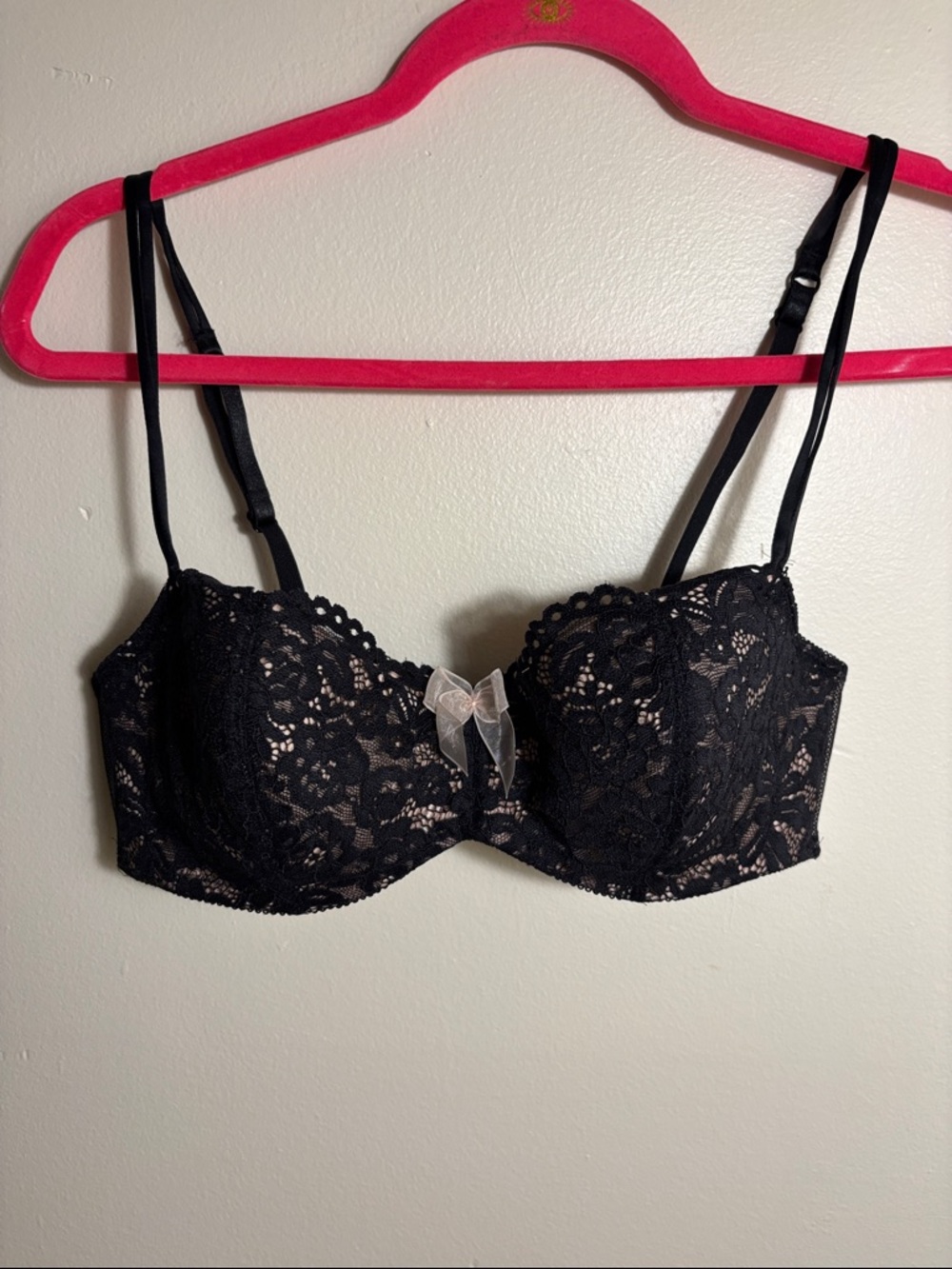 Black Lace Balconette Bra with Bow